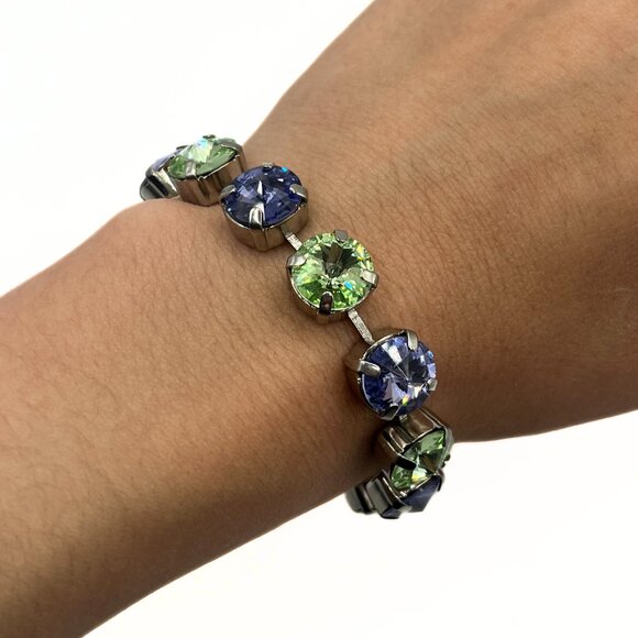 Handcrafted Swarovski Peridot, Lilac, & Blue Crystal Bracelet - Shiny Silver - Picture 12 of 12